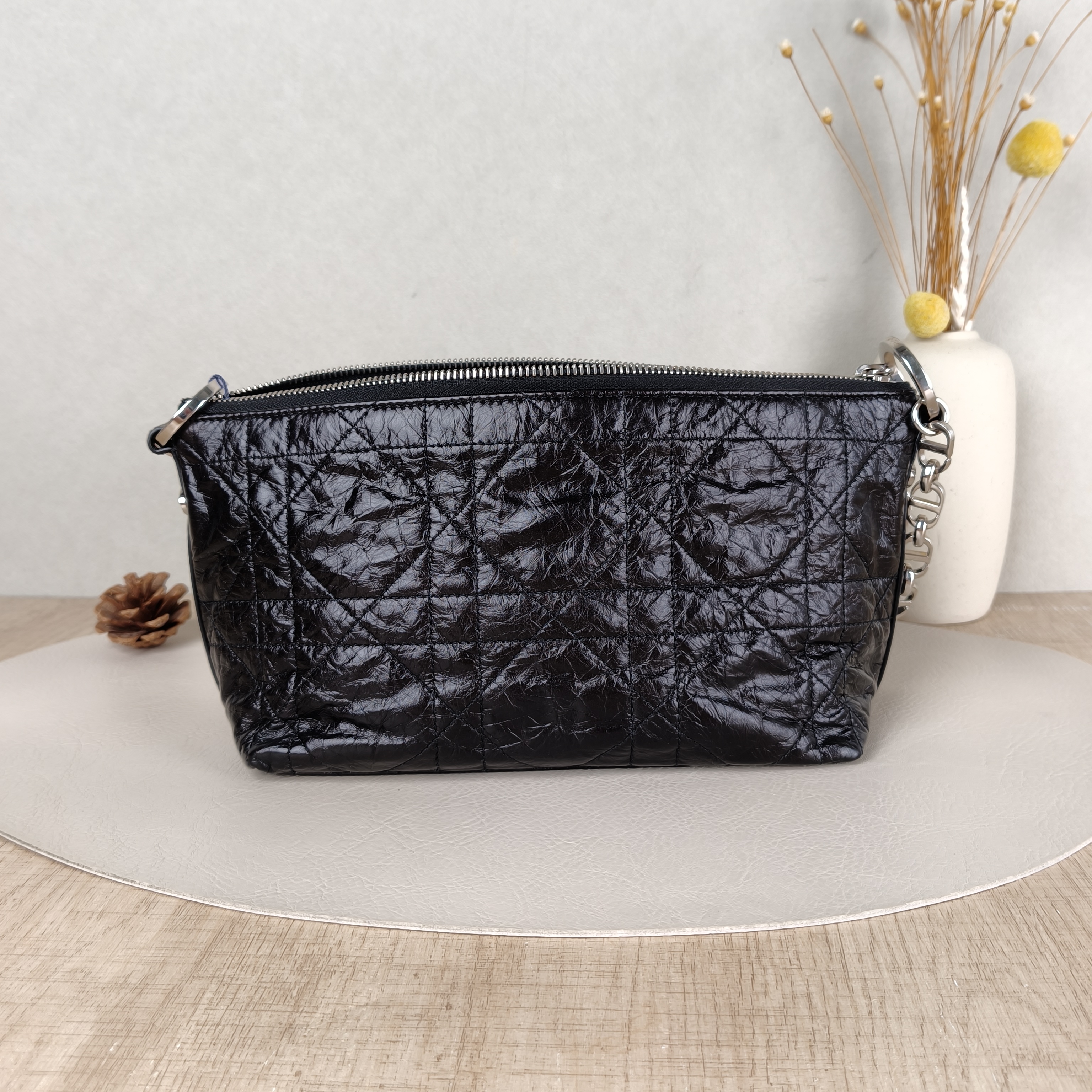 DIOR Shoulder Bag star Hobo Vanity Case Bag Black Waxed Leather One Size22 × 10 × 14.5 cm