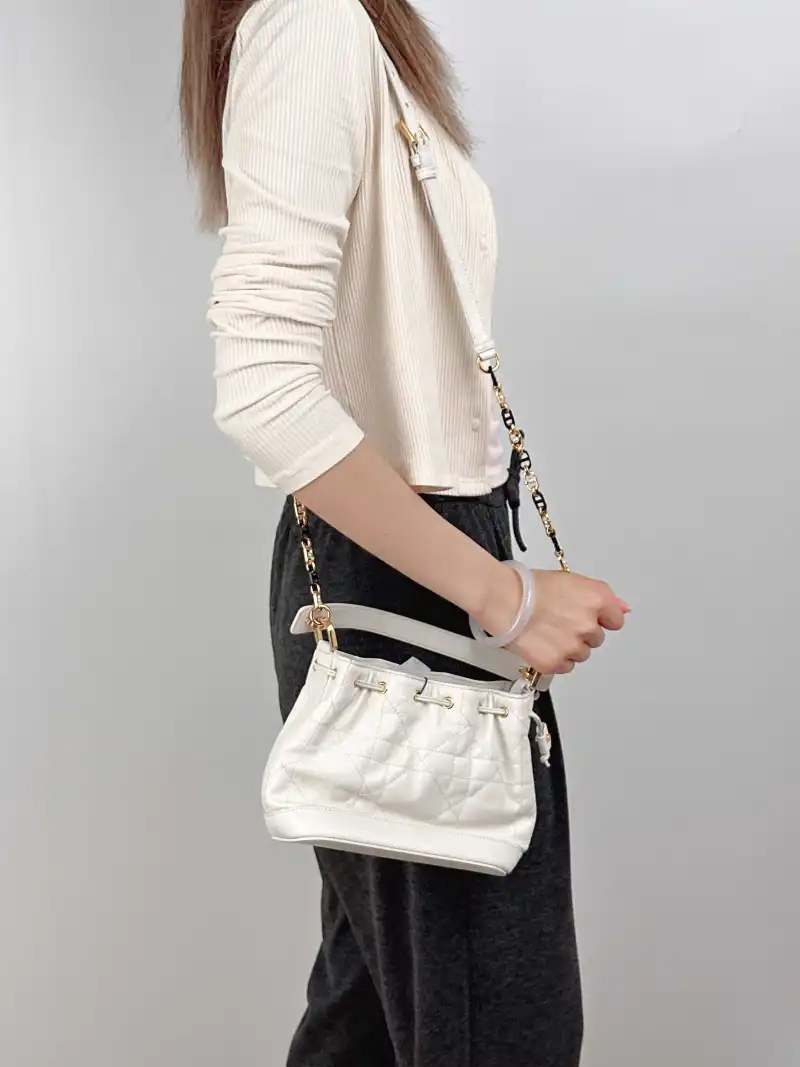 DIOR Crossbody Bag Jolie Bucket Bucket Bag White Lambskin One Size17 × 10.5 × 16 cm — on-model view 3 of 3