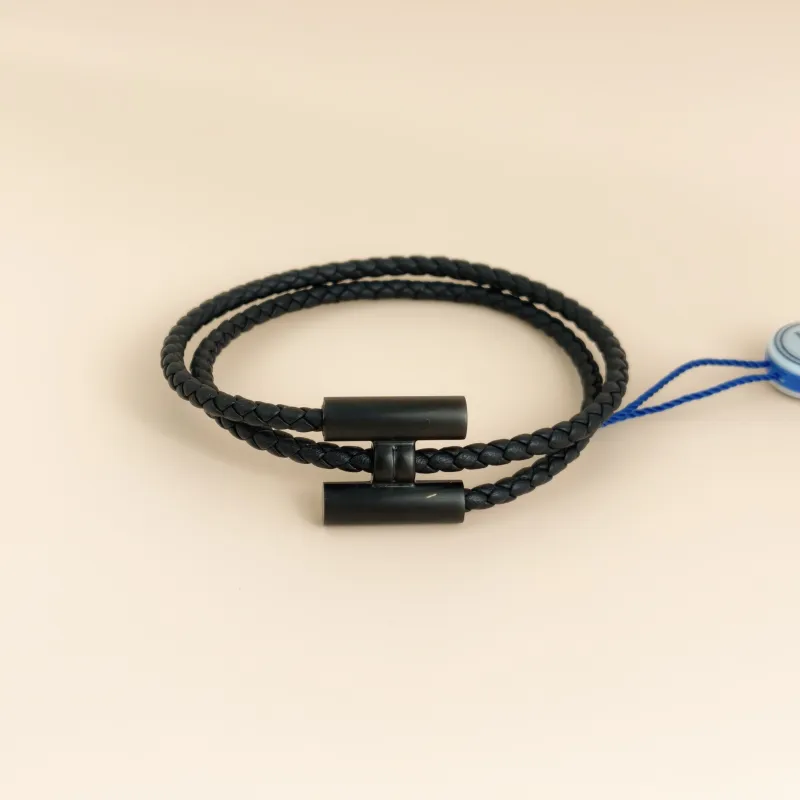 Hermès Bangle Tournis Tresse HB angle Black One Size 34cm