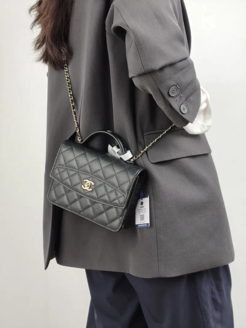 Chanel Backpack Backpack Black Grained Calfskin One Size 18.2 × 5 × 14 cm — on-model view 2 of 2