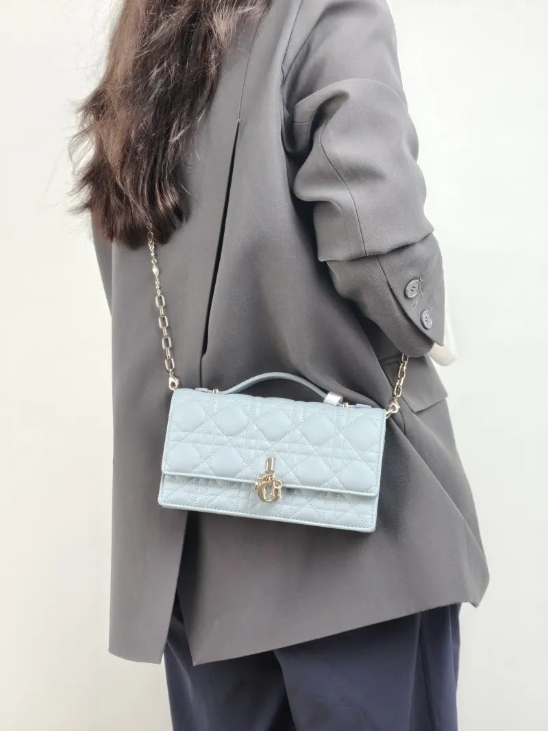 DIOR Shoulder Bag My Chain Bag Blue Lambskin 21 × 4 × 11.5 cm — on-model view 2 of 2