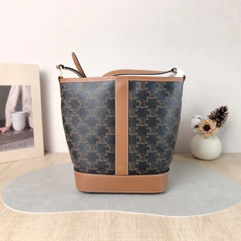 CELINE Crossbody Bag Triomphe Bucket Bag Monogram PVC Small 22 × 13 × 26 cm