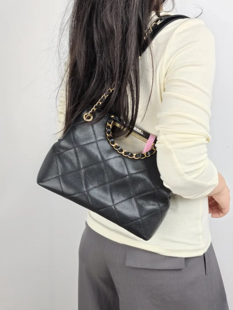 Chanel Top Handle Bag Shoulder Bag Black Grained Calfskin One Size 25 × 9 × 20 cm 29 — on-model view 3 of 3