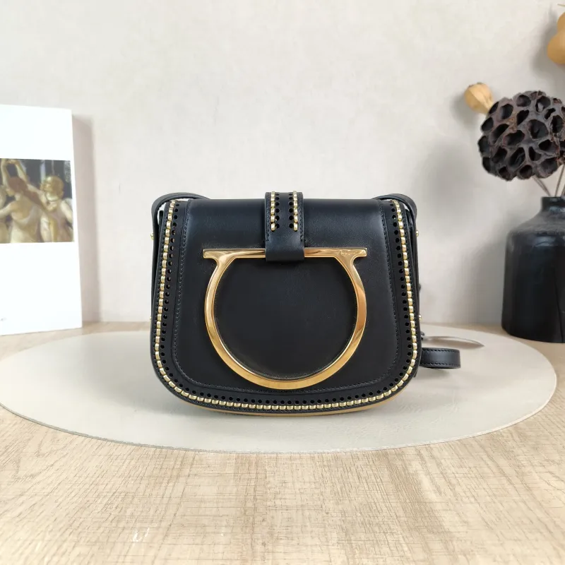 FERRAGAMO Shoulder Bag Crossbody Bag Black Calfskin One Size 18 × 5 × 14 cm
