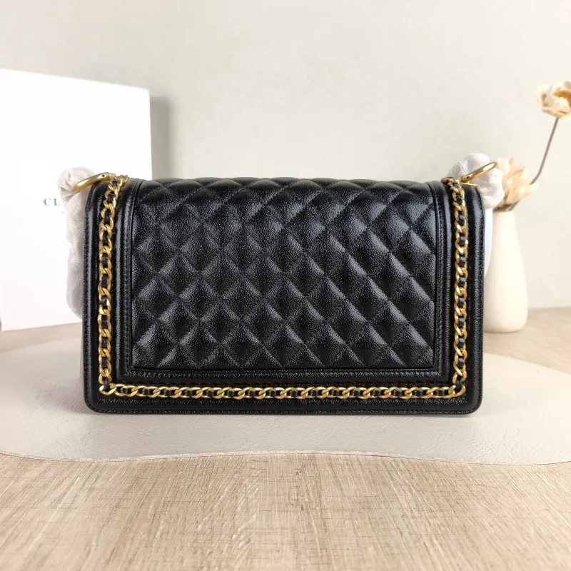 Chanel Crossbody Bag Le Boy​ Black Grained Calfskin Medium 25 × 9 × 15 cm — cover view 6 of 6