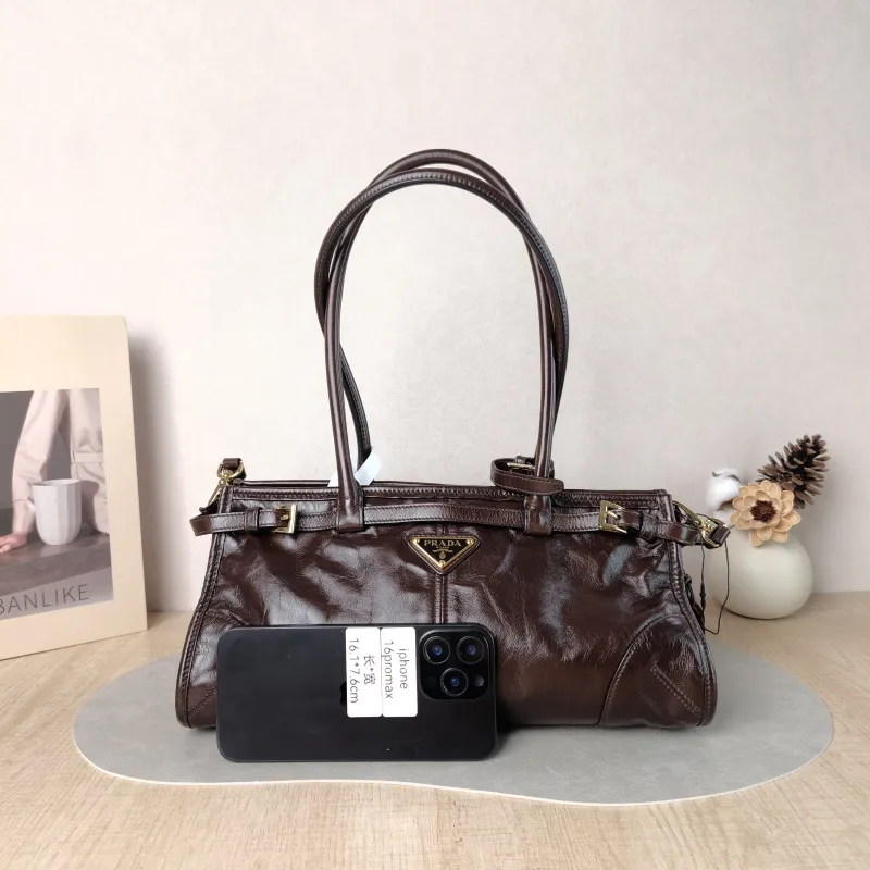 PRADA Shoulder Bag Bonnie Soft Lux Waxed Leather Medium 32 × 12 × 15.5 cm — cover view 3 of 6