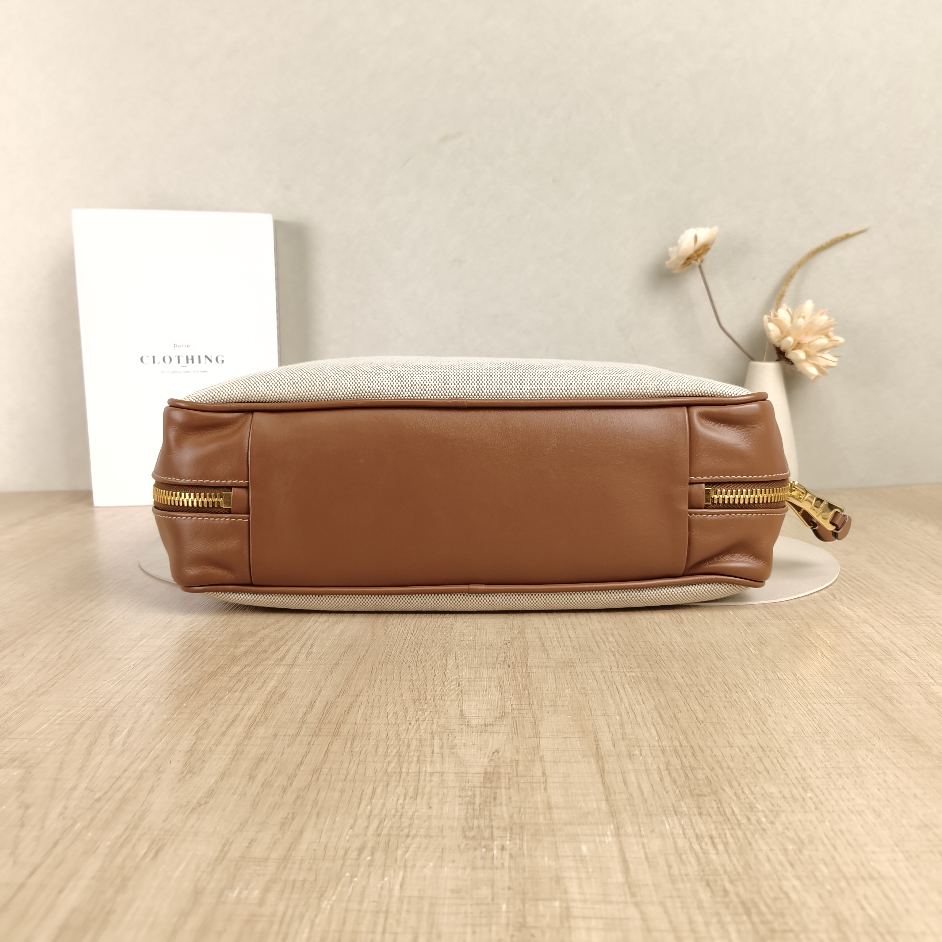 Miumiu Top Handle Bag Beau Brown Canvas · Calfskin Large34 × 10 × 20 cm — cover view 3 of 5