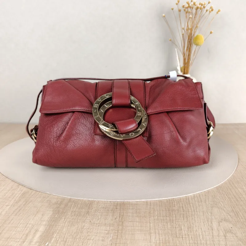 Bvlgari Top Handle Bag Vintage Crossbody Bag Burgundy Calfskin One Size30 × 6 × 17 cm