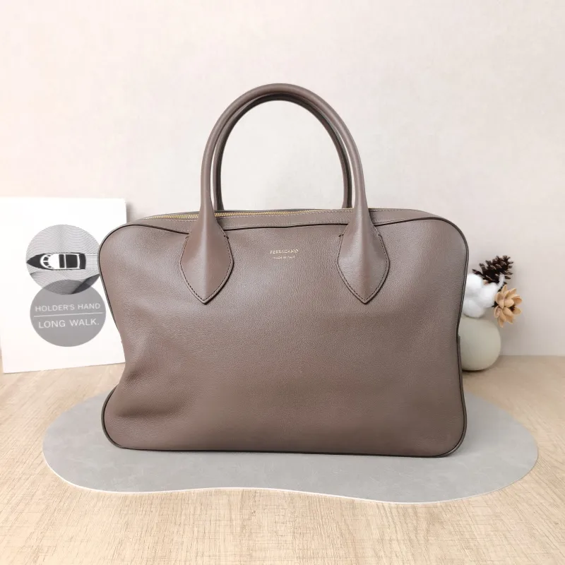 FERRAGAMO Shoulder Bag Top Handle Shoulder Crossbody Bag Brown Calfskin One Size34 × 10 × 23 cm