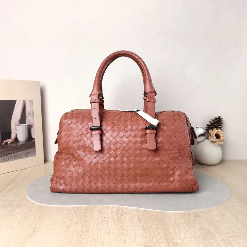 Bottega Veneta Top Handle Bag Woven Top Handle Bag Brown Calfskin One Size 34 × 16 × 20 cm