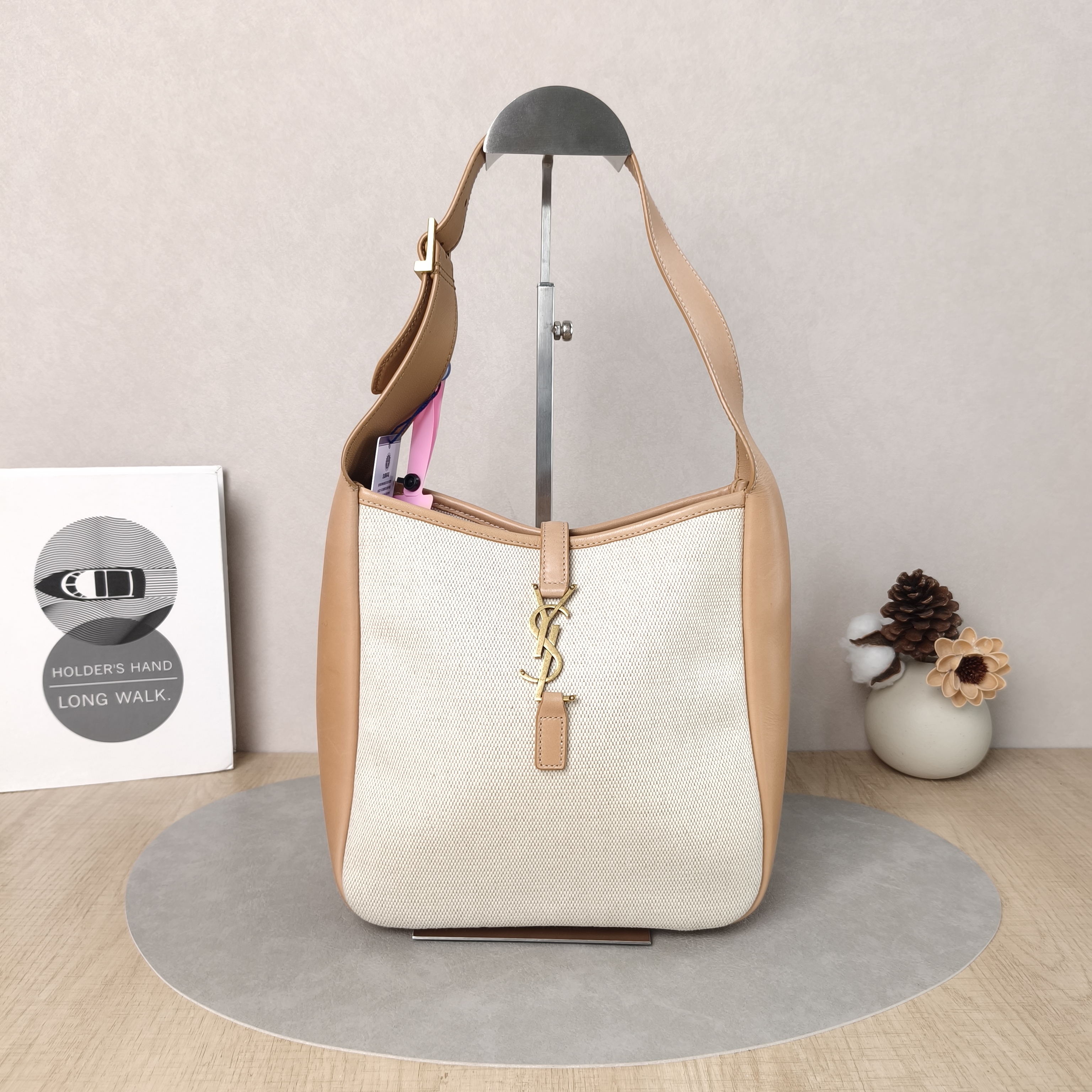 SAINT LAURENT Shoulder Bag LE 5 À 7 Hobo Colorblock Canvas， Small22 × 8.5 × 23 cm