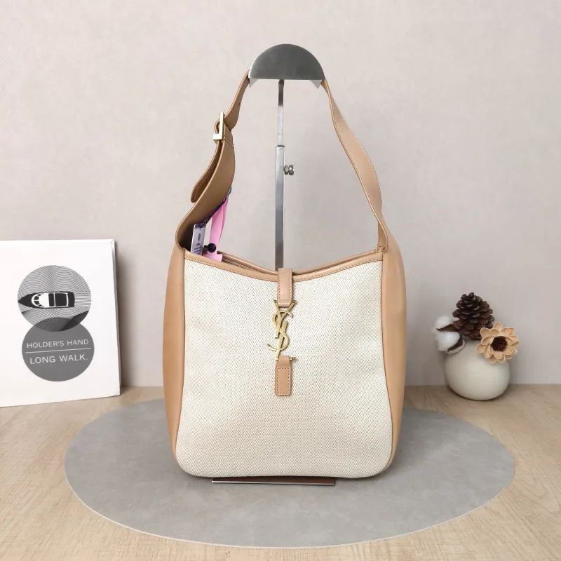 SAINT LAURENT Shoulder Bag LE 5 À 7 Hobo Colorblock Canvas， Small22 × 8.5 × 23 cm