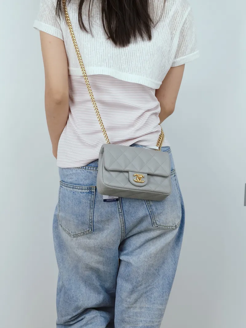 Chanel Crossbody Bag Classic Flap Large Mini CF Mini Grey Grained Calfskin mini20 × 6 × 12 cm — on-model view 3 of 3