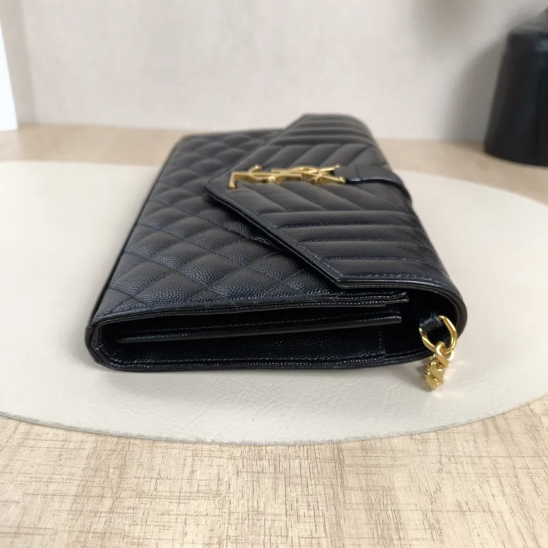 SAINT LAURENT Crossbody Bag ENVELOPE Black Grained Calfskin Small21 × 6 × 13 cm — detail view 10 of 15