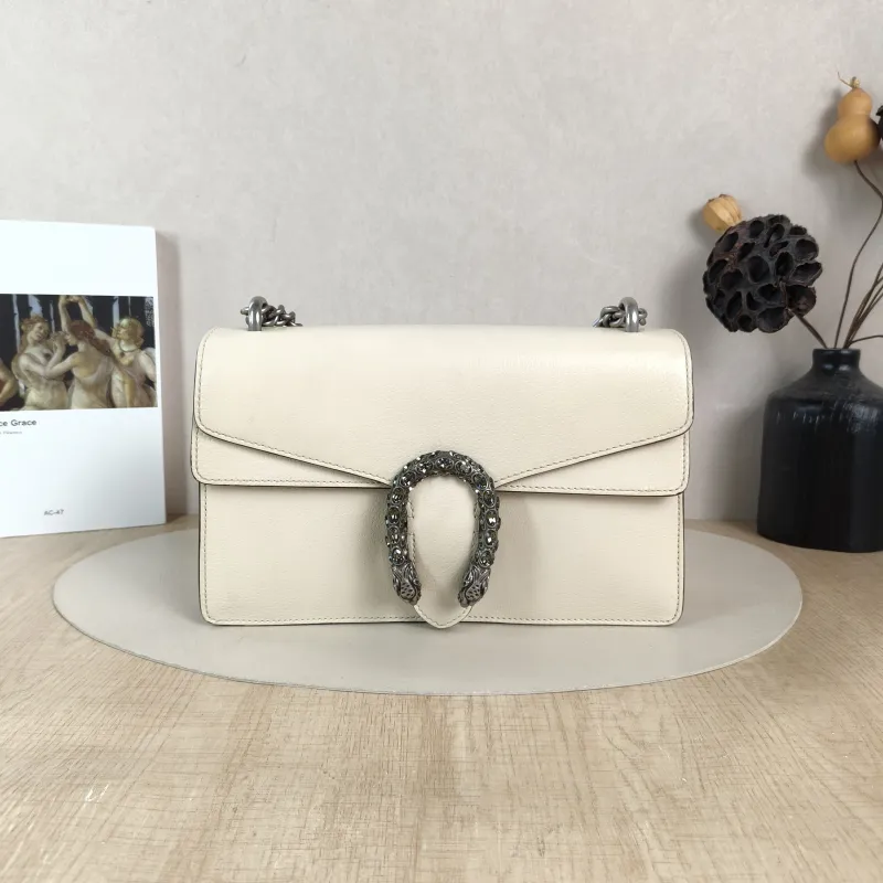 GUCCI Crossbody Bag Dionysus White Calfskin Medium 28 × 9 × 17 cm