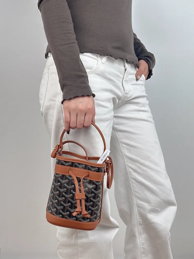 GOYARD Crossbody Bag Petit Flot Brown ine Canvas Mini 12 × 10 × 17.5 cm — on-model view 2 of 2