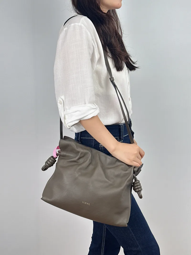 LOEWE Crossbody Bag Flamenco Green Calfskin Medium 30 × 10.5 × 24.5 cm — on-model view 2 of 2