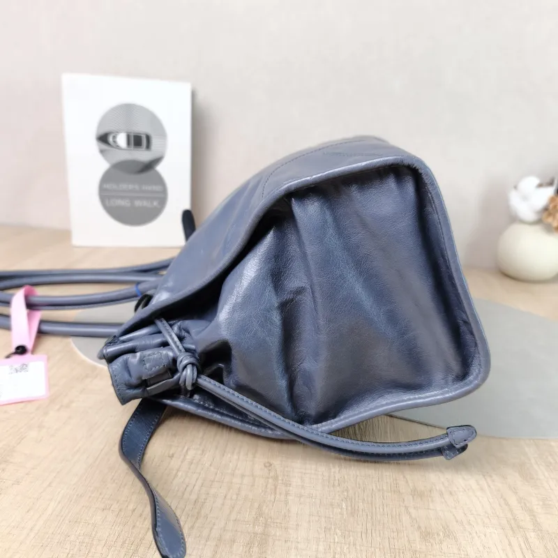 PRADA Shoulder Bag Bonnie Soft Lux Blue Waxed Leather Large 38 × 12 × 24 cm — detail view 5 of 11