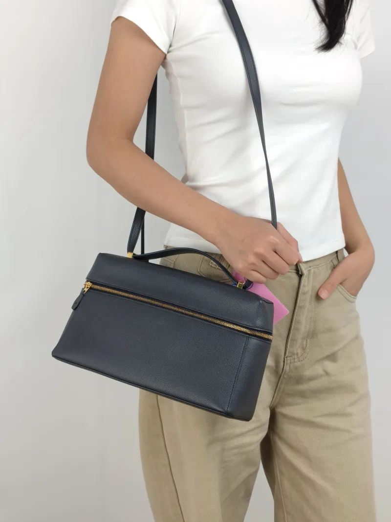 Loro Piana Crossbody Bag Extra Bag L27 Grey Calfskin One Size 27 × 10 × 16 cm — on-model view 1 of 3