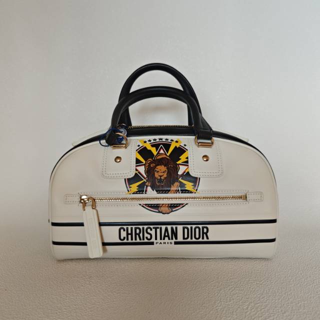 DIOR Top Handle Bag D-Vibe Bowling Bag White Calfskin Medium25 × 9.5 × 16 cm