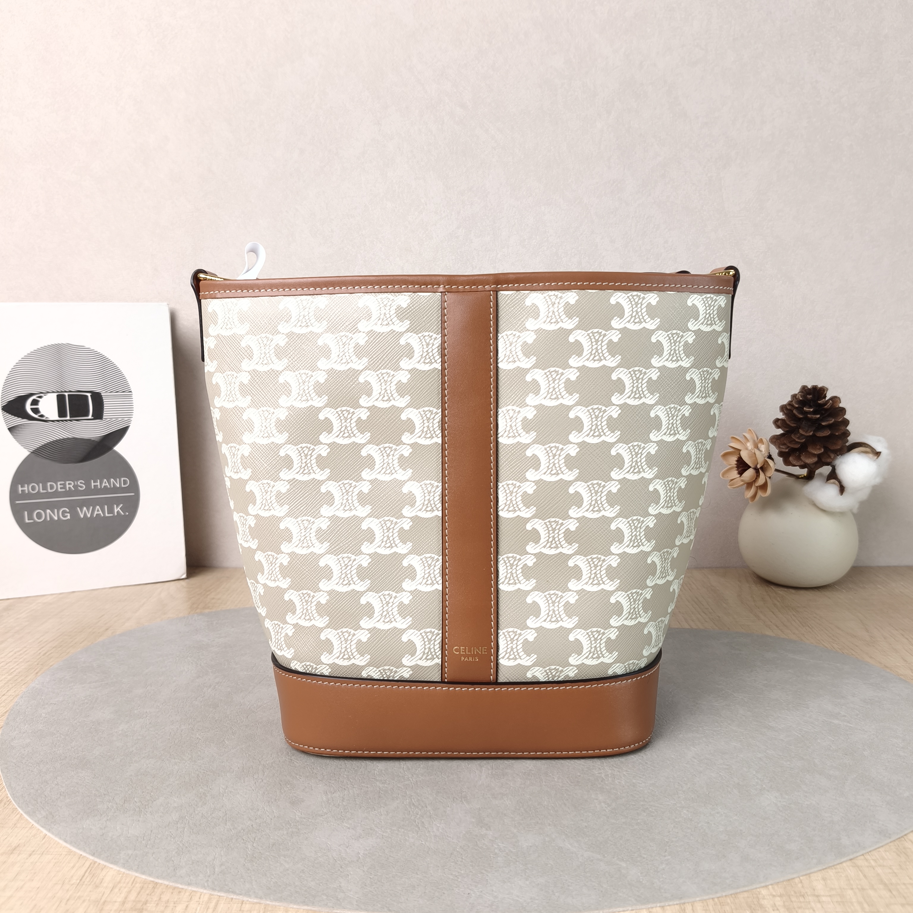 CELINE Crossbody Bag Triomphe Bucket Bag Brown PVC Small22 × 13 × 26 cm