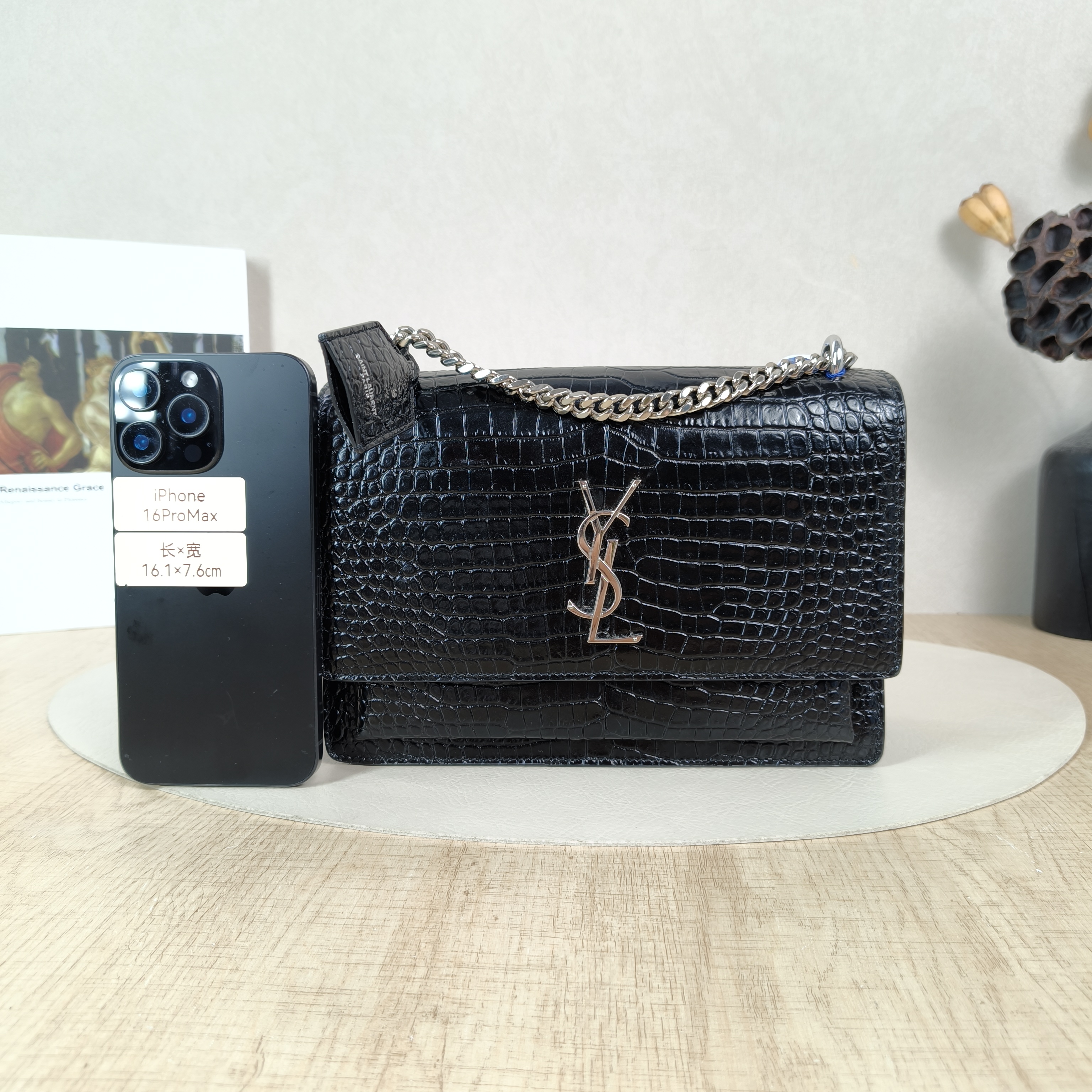 SAINT LAURENT Crossbody Bag SUNSET Black CC alfskin Medium22 × 6.5 × 16 cm — cover view 5 of 5