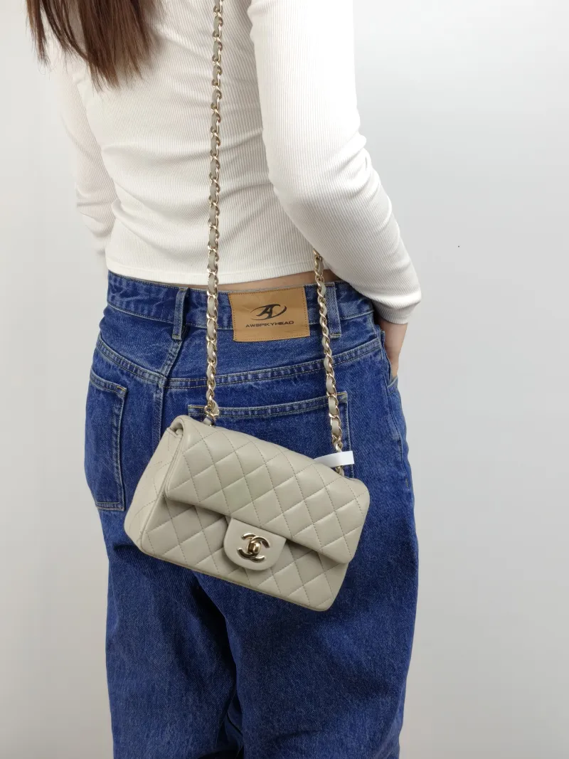 Chanel Crossbody Bag Classic Flap Large Mini CF Mini Green Lambskin mini 20 × 6 × 12 cm — on-model view 1 of 2