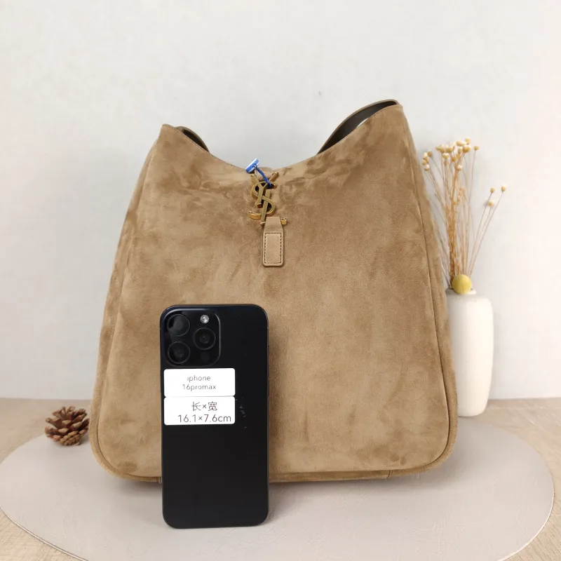 SAINT LAURENT Shoulder Bag LE 5 À 7 Hobo Brown Suede Large 30 × 13 × 31 cm — cover view 4 of 5