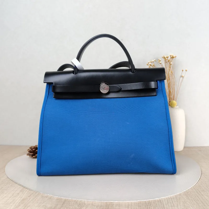 Hermès Crossbody Bag Herbag 31 Blue Black Canvas Medium 30.5 × 11 × 25.5 cm C
