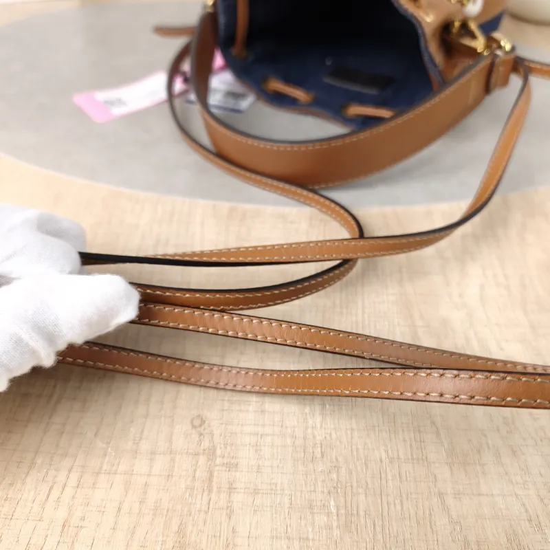 FENDI Crossbody Bag Mon Tresor Bucket Bag Blue Brown Calfskin，Canvas Mini 12 × 10 × 18 cm — detail view 8 of 12
