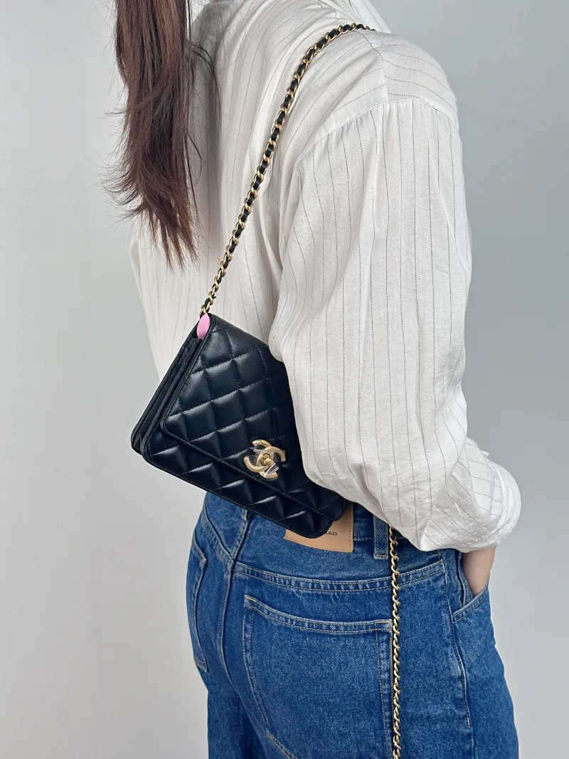 Chanel Crossbody Bag Classic Flap WOC CF WOCWOC Bag C Black Lambskin Mini 19.2 × 3.5 × 12.3 cm — on-model view 2 of 2