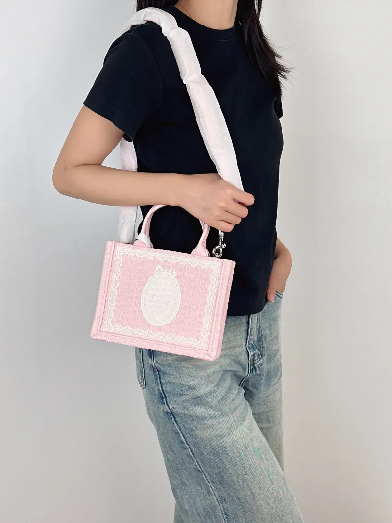 DIOR Shoulder Bag Book Tote Shoulder Strap Edition Pink Canvasmini20.5 × 7 × 16 cm — on-model view 1 of 2
