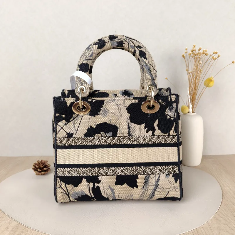 DIOR Top Handle Bag Lady Lady Dior Bag Beige Black Canvas Medium24 × 12 × 21 cm — cover view 3 of 5