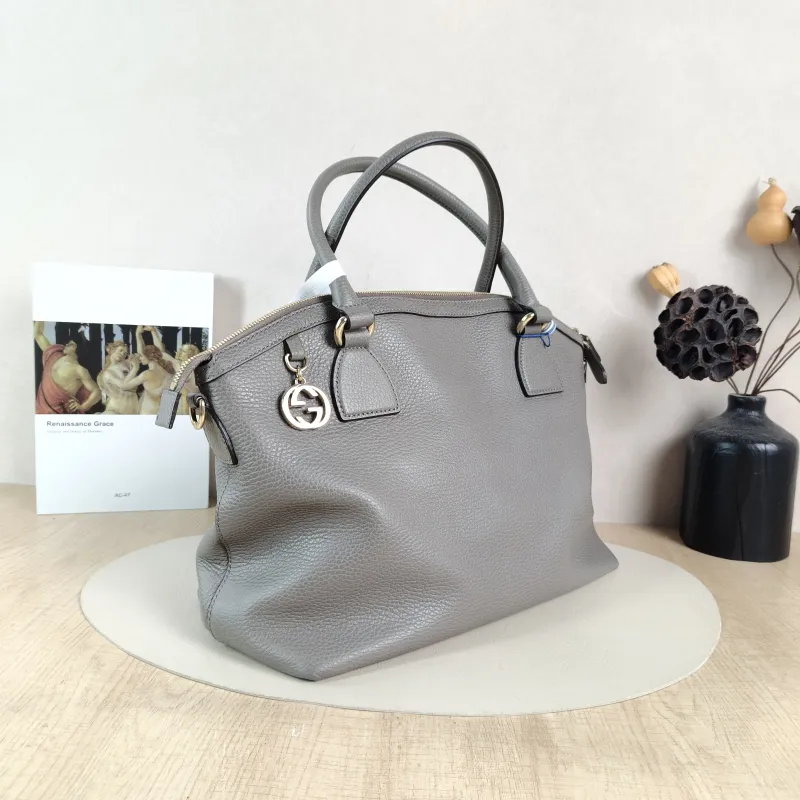 GUCCI Shoulder Bag Tote Bag Grey Calfskin One Size 33 × 14 × 25 cm — cover view 6 of 6