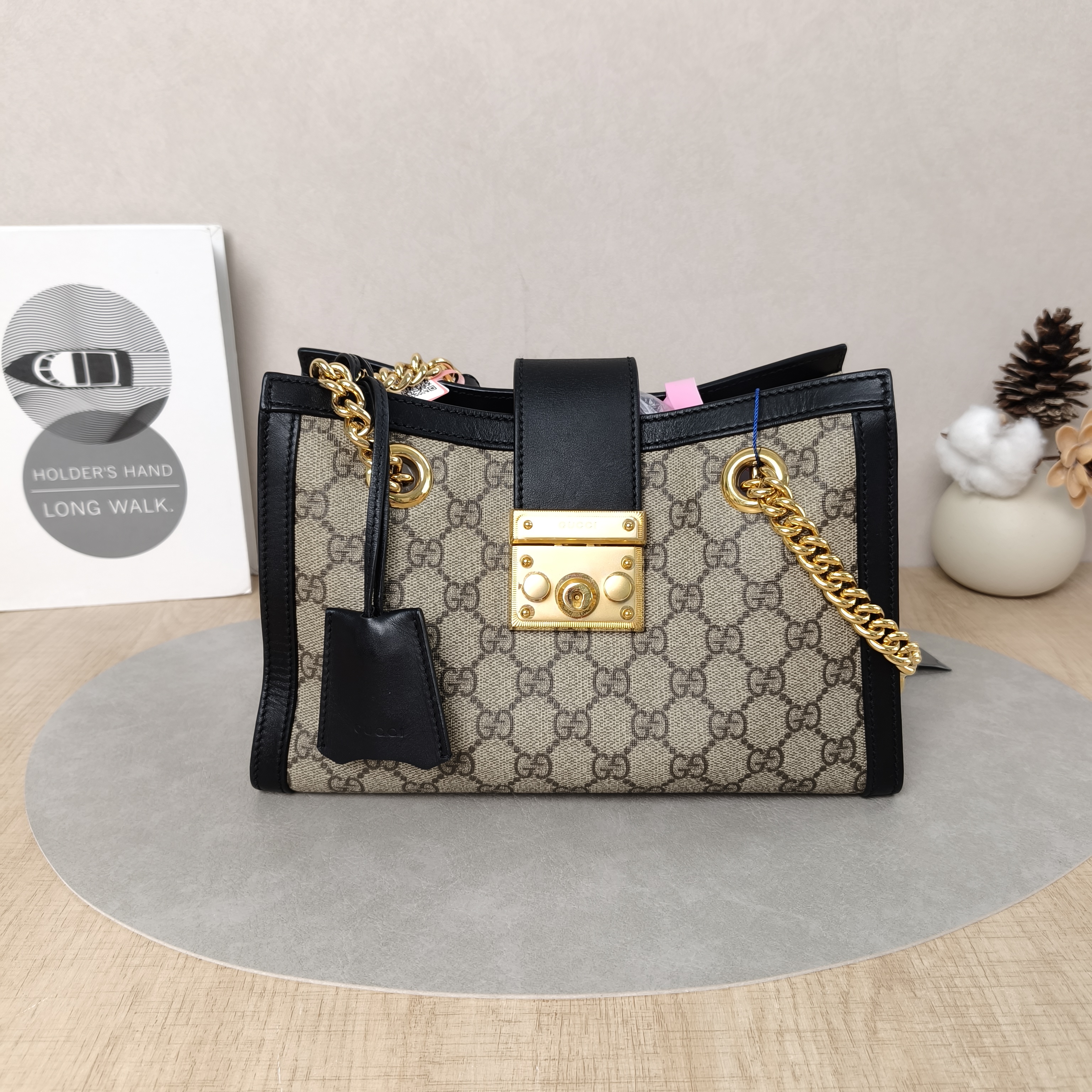 GUCCI Shoulder Bag Padlock Tote Black Monogram PVC Medium26 × 10 × 18 cm