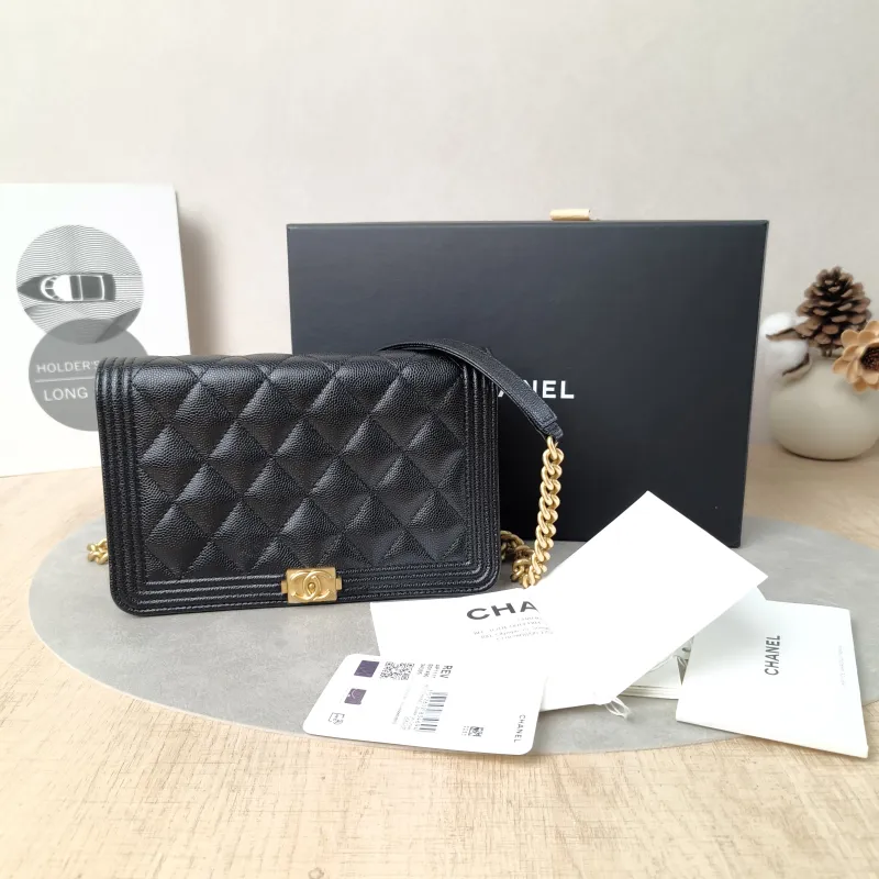 Chanel Crossbody Bag Le Boy​ WOC Black Grained Calfskinmini19.2 × 3.5 × 12.3 cm — cover view 3 of 6