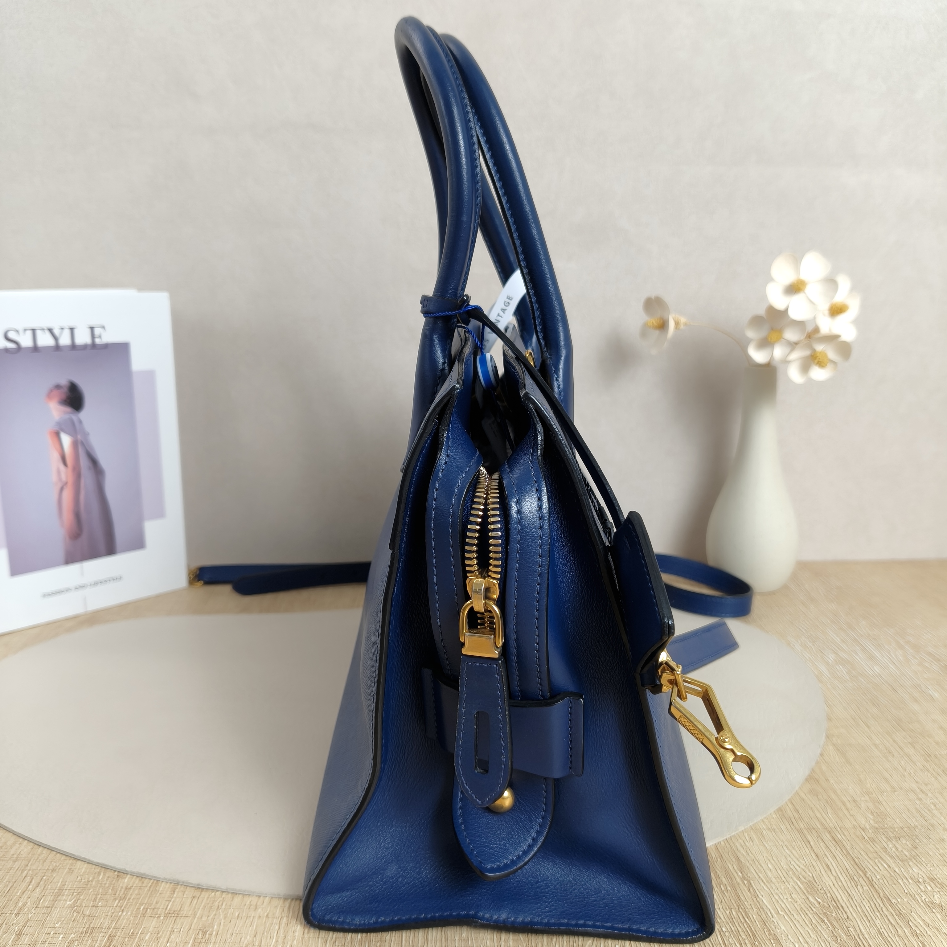 PRADA Shoulder Bag Blue Calfskin · Shoulder Strap Leather Tag Dust Bag · 30 × 14 × 23 cm — cover view 11 of 12