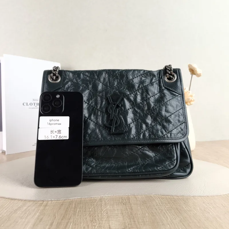 SAINT LAURENT Crossbody Bag Niki D Green Waxed Leather Medium 28 × 8.5 × 20 cm — cover view 4 of 5