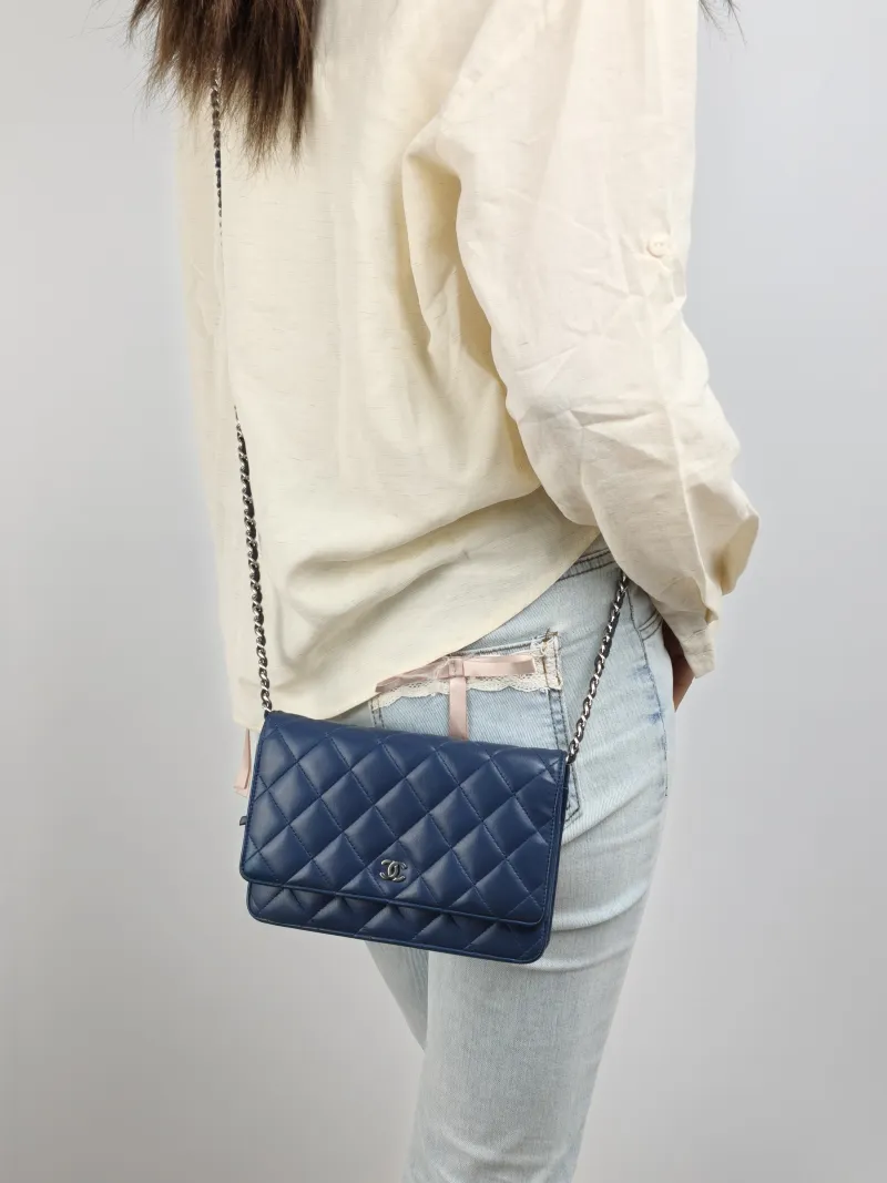 Chanel Crossbody Bag Classic Flap WOC CF WOCWOC Bag Navy Lambskin One Size 19.2 × 3.5 × 12.3 cm 23 — on-model view 1 of 2