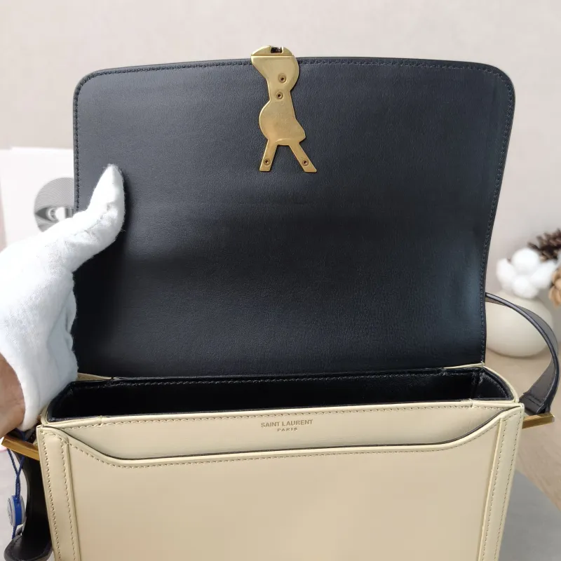 SAINT LAURENT Crossbody Bag Solferino Box Shoulder Bag Beige Black Calfskin Medium 23 × 16 × 7 cm — detail view 5 of 12