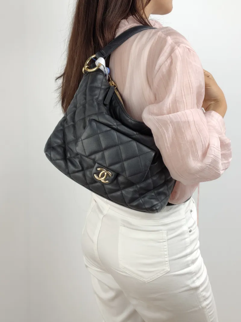 Chanel Shoulder Bag hobo Black Lambskin One Size 27.5 × 10 × 22 cm — on-model view 1 of 2
