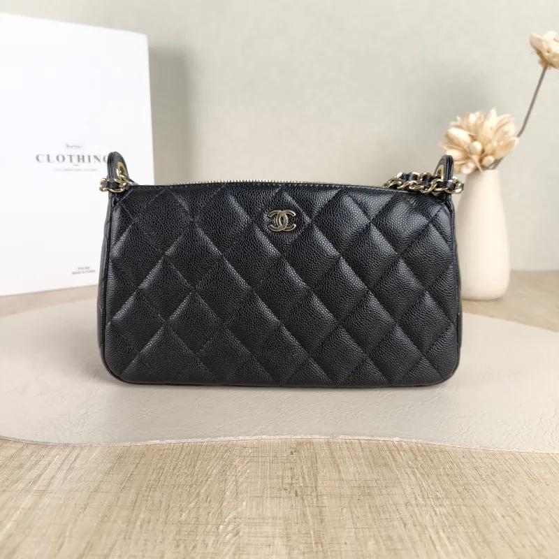 Chanel Crossbody Bag Black Grained Calfskin One Size 21 × 5.5 × 12 cm