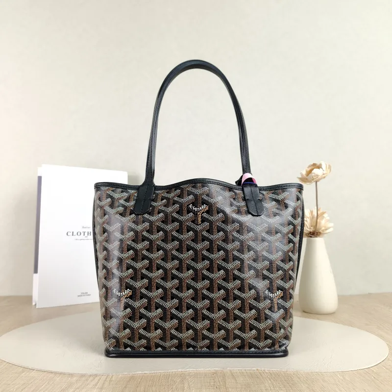 GOYARD Top Handle Bag ANJOU Shopping Tote Black ine Canvas Mini 19.5 × 9 × 19.5 cm