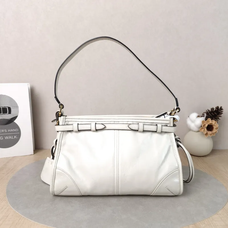 PRADA Shoulder Bag Bonnie Shoulder Bag White Waxed Leather Calfskin Small26 × 10 × 17 cm — cover view 2 of 6