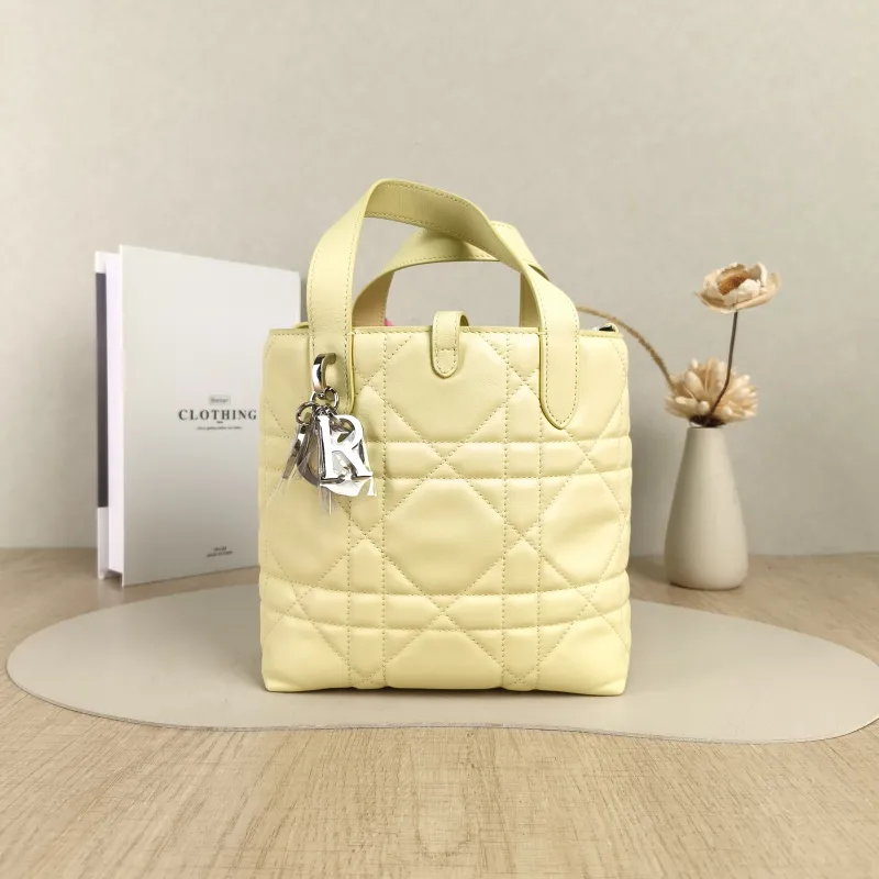 DIOR Top Handle Bag TOUJOURS Edition Yellow Calfskin Small18.5 × 12 × 18.5 cm