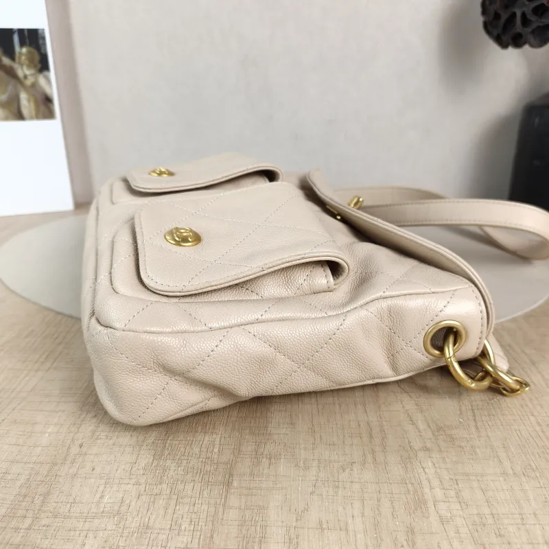 Chanel Shoulder Bag Supple Twins Hobo Beige Grained Calfskin Small 24.5 × 5 × 19 cm — detail view 13 of 13