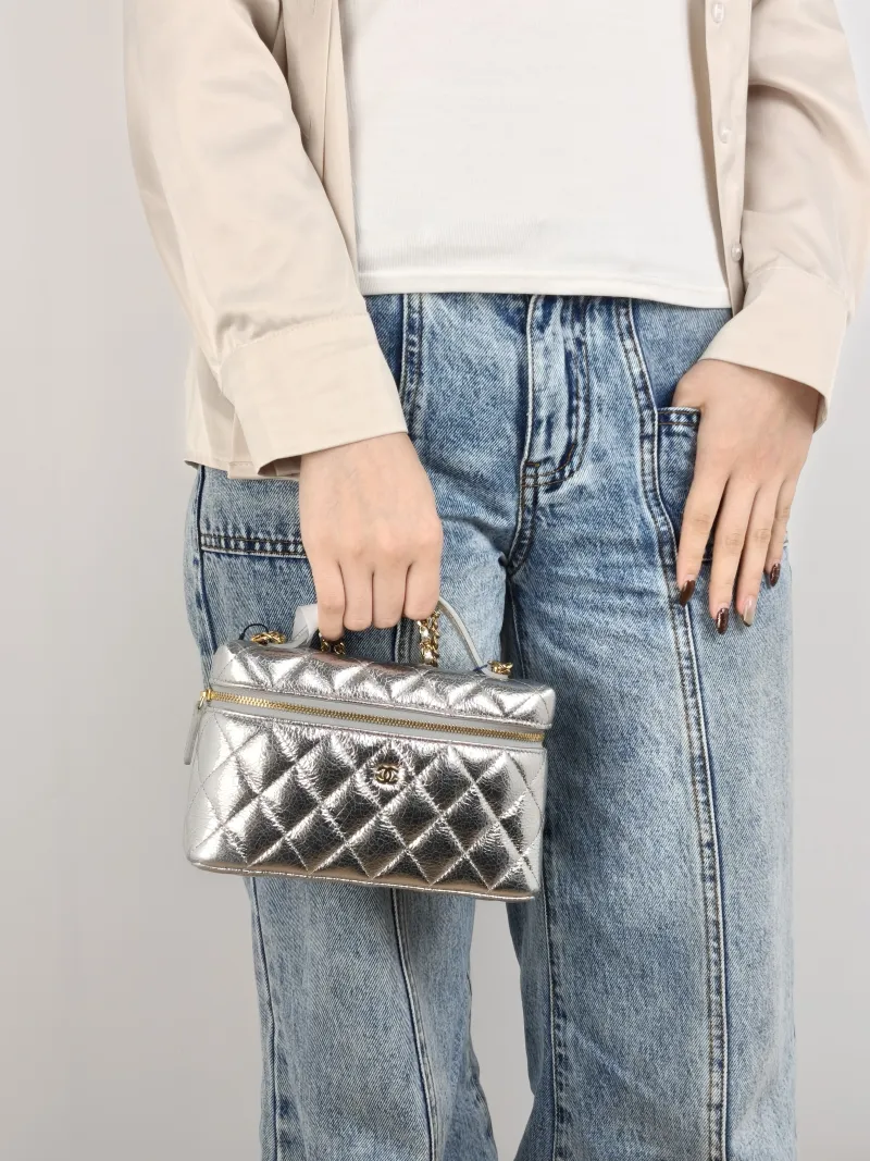 Chanel Crossbody Bag lp Box Bag Top Handle Crossbody Bag Silver Calfskin 19.5 × 5 × 12 cm — on-model view 2 of 3