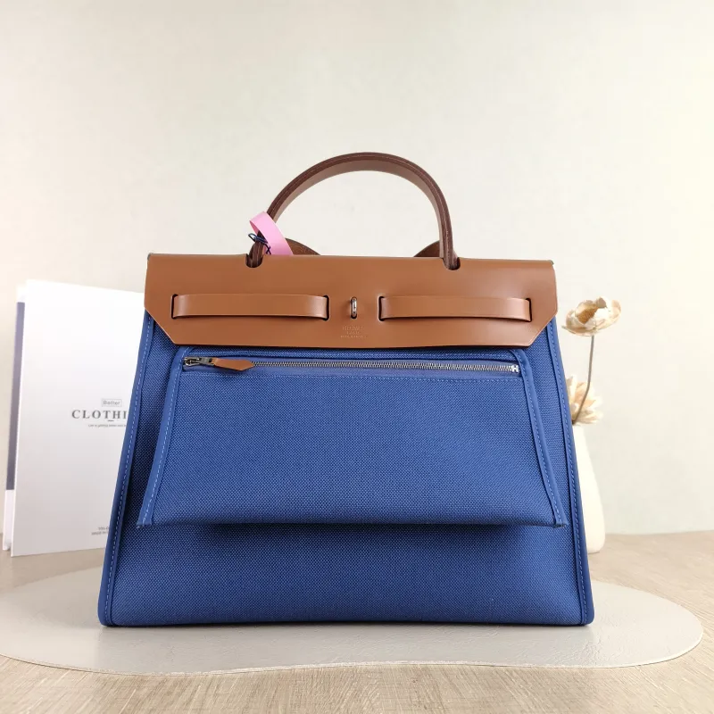 Hermès Crossbody Bag Herbag 31 Blue Caramel Canvas Medium 30.5 × 11 × 25.5 cm Y — cover view 4 of 5