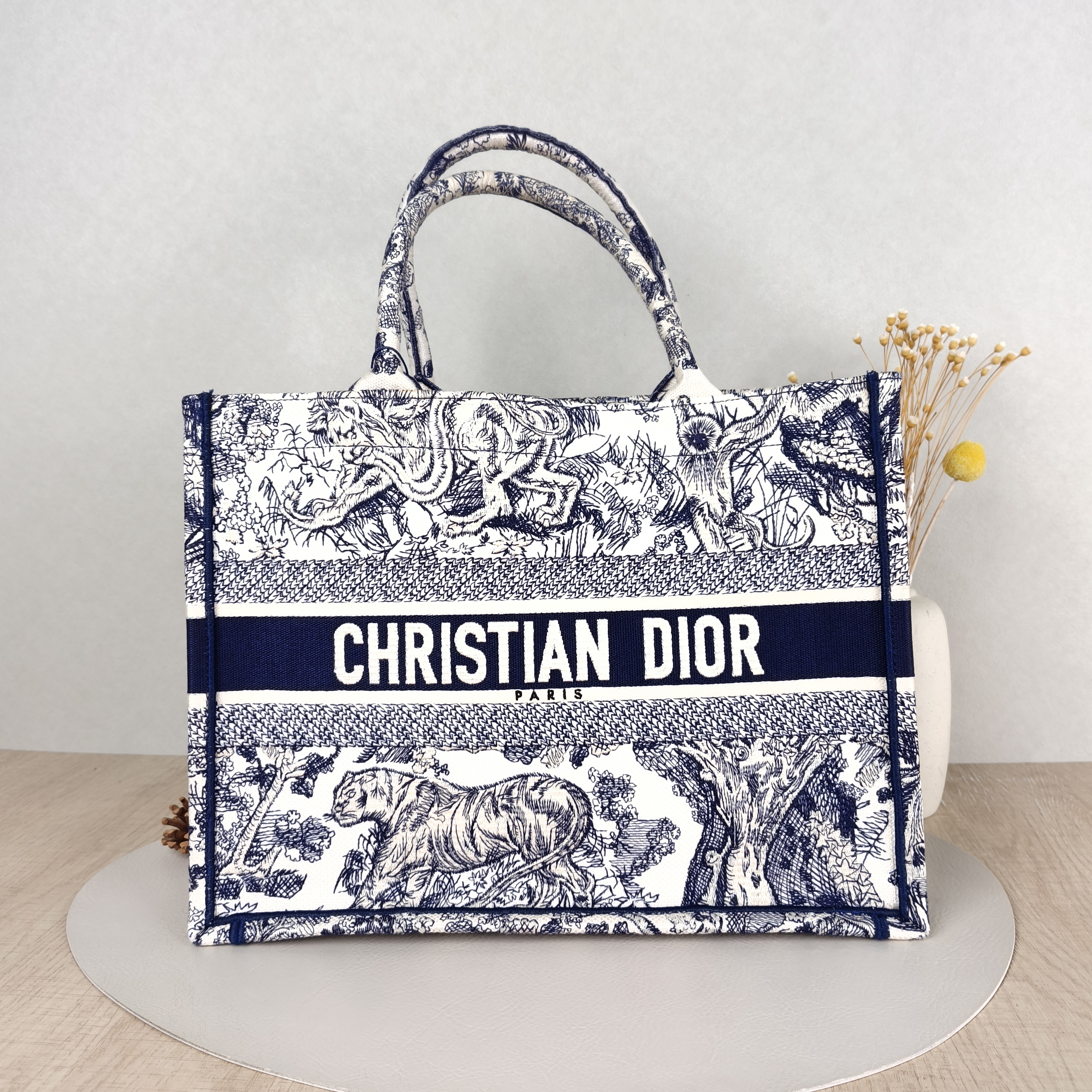 DIOR Top Handle Bag Book Tote Collection · White Blue Canvas Medium36 × 16.5 × 27.5 cm