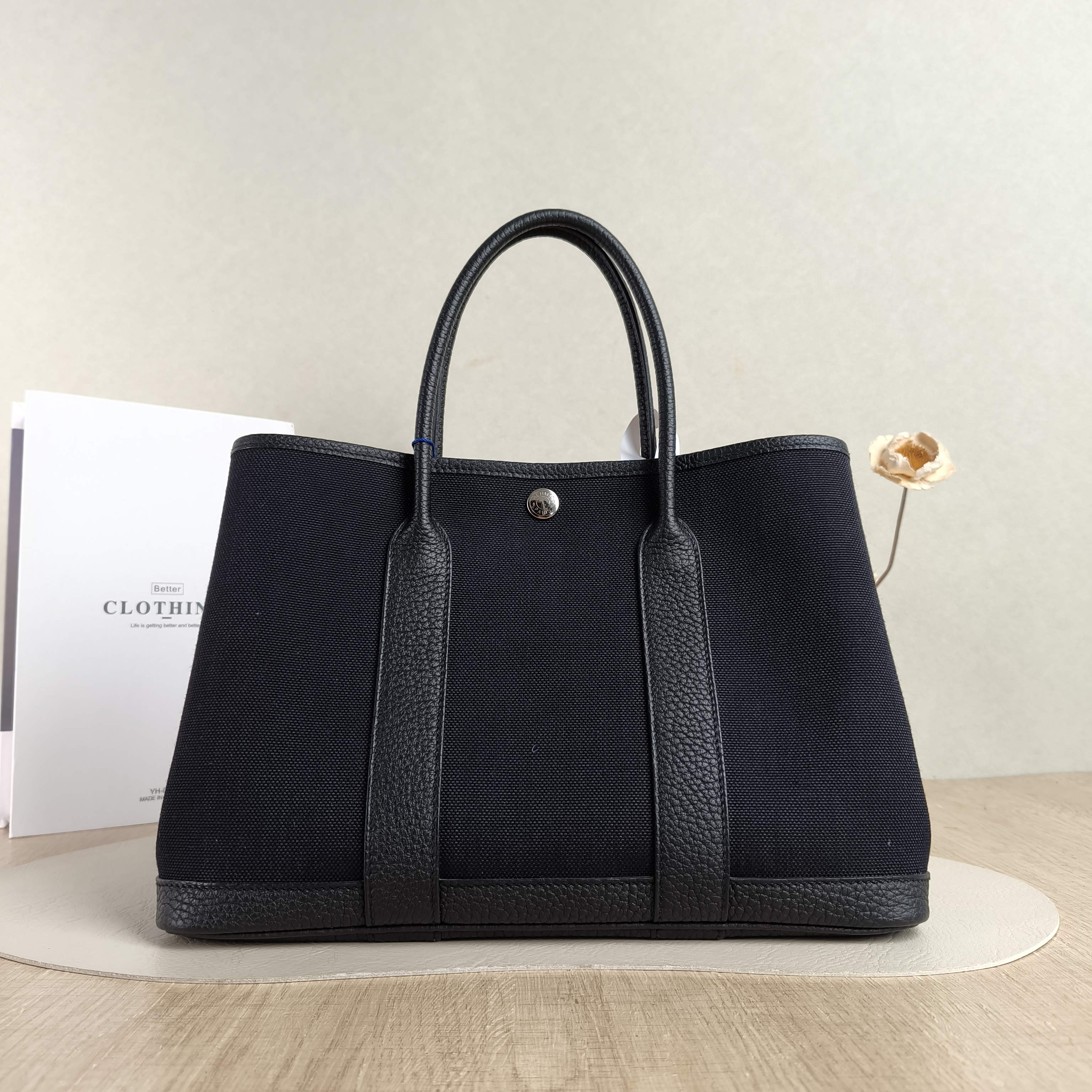 Hermès Top Handle Bag Garden Party 30 3089Black Canvas · Negonda Calfskin Medium30 × 13 × 21 cm — cover view 5 of 5